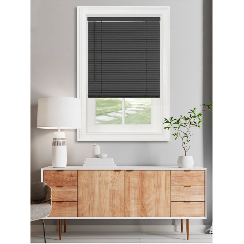 Cordless Window Blinds, Privacy & Light Filtering 1" Slats Vinyl Mini Blind, Black, 24"W x 64"L