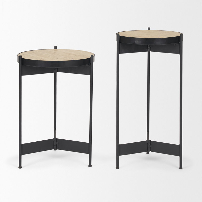 Ensemble de deux tables gigognes en marbre et métal brun et noir