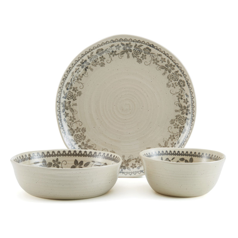 Hayden Grey Floral Ceramic 12-Piece Dinnerware Set