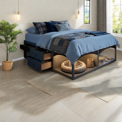 Lits avec tiroirs de rangement, plateforme moderne en bois aggloméré très grand pour la maison