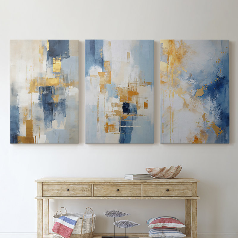 Abstract Series CLXXIX -Set Of 3 Gallery Wrapped Canvas -Ready to Hang, 27" H x 18" W