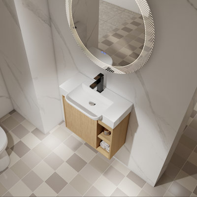 Meuble-lavabo mural avec lavabo en céramique blanche