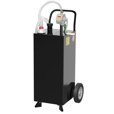 Orange 30-Gallon Heavy-Duty Fuel Caddy with Manual Transfer Pump, 9.8 ft Hose and Wheels, Portable Gasoline Storage Tank for Cars, Boats, Lawn Mowers or ATVs