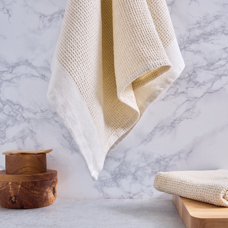 Washed Waffle Dishtowel Set/2, Pebble, Beige