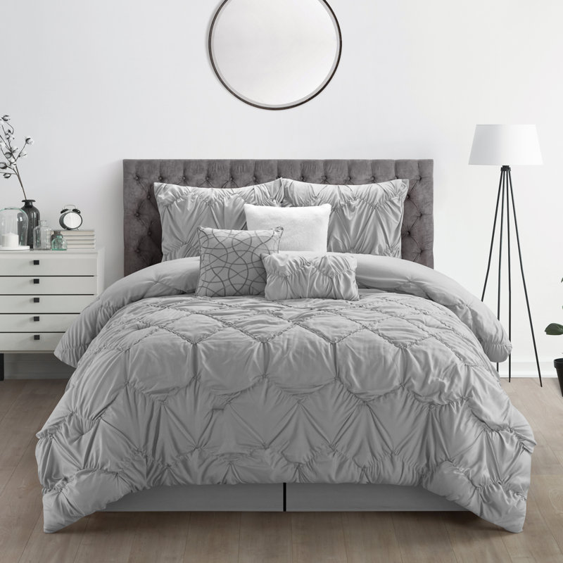 Istana Microfiber 7 Piece Comforter Set, Gray, King Comforter + 6 Additional Pieces 