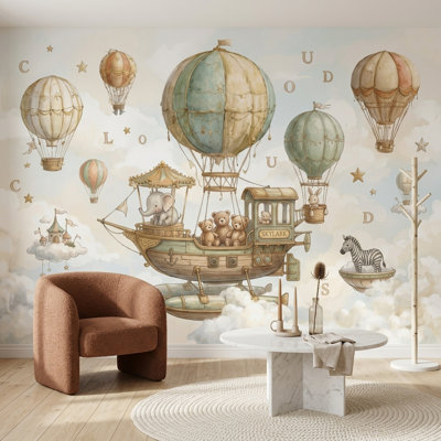 Papier peint fantaisiste montgolfière amovible