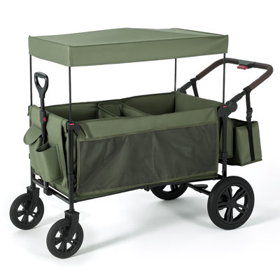 Chariot utilitaire pliant robuste avec sac de rangement, capacité de 330 lb, roues pivotantes tout-terrain à 360 °, pliable rapidement avec accès par la porte arrière - pour le jardin, la plage, le camping, les activités de plein air, vert