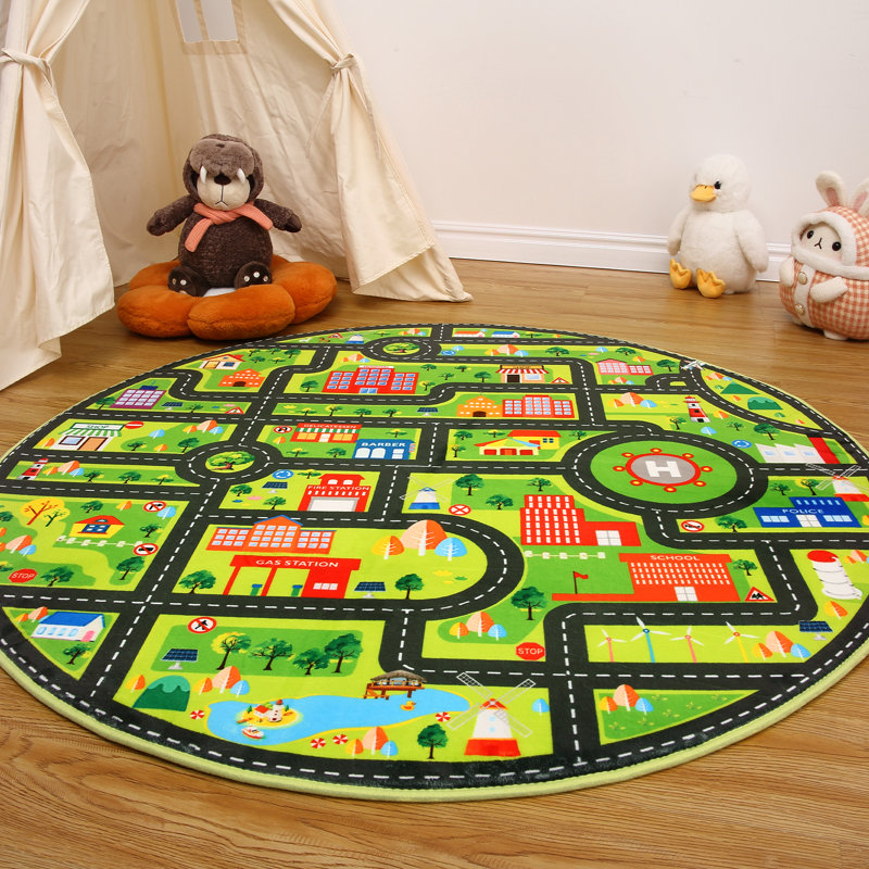 Joli tapis décoratif antidérapant avec tapis vert pour chambre d'enfant, Rond 4 pi