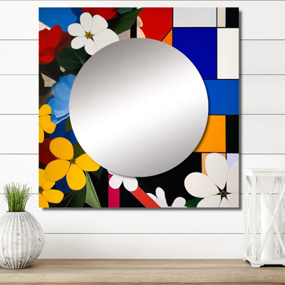 Rahiem - Grand miroir carré floral abstrait pour décoration murale