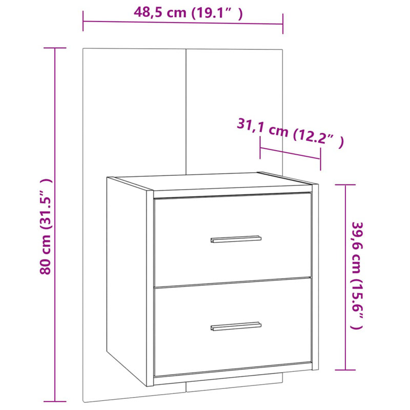 Jaiceon Wall-mounted Bedside Cabinet, Sonoma Oak