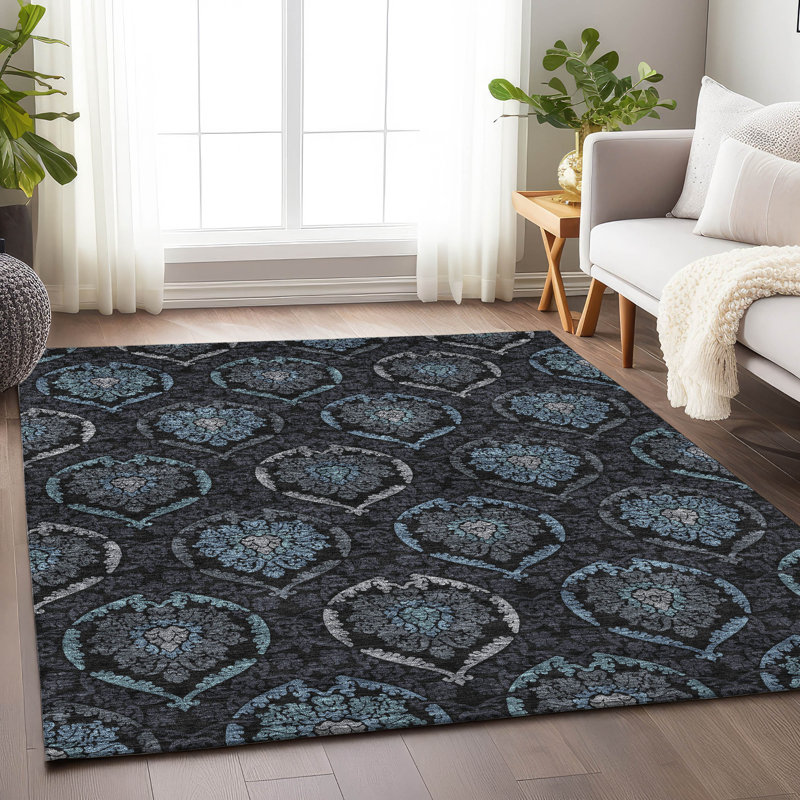 Premium Machine Washable Prisco Blue Rug, Rectangle 10' x 14'