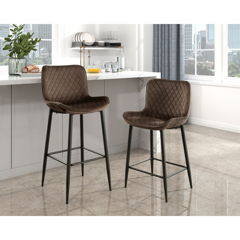 Ensemble de 2 chaises à hauteur de comptoir en velours rembourré de mobilier de salle à manger décontracté avec pieds en métal, siège de 24 pouces