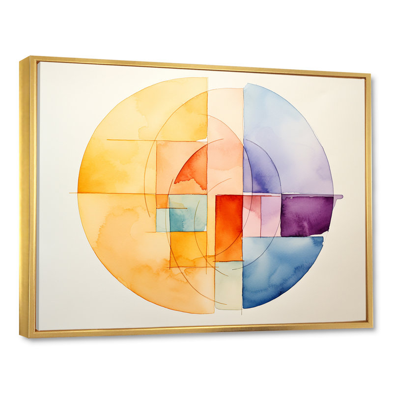 «Pastel Color Geometric Ink Collage I», art mural géométrique, H 34 po x l 44 po x P 1,5 po, Cadre flottant doré