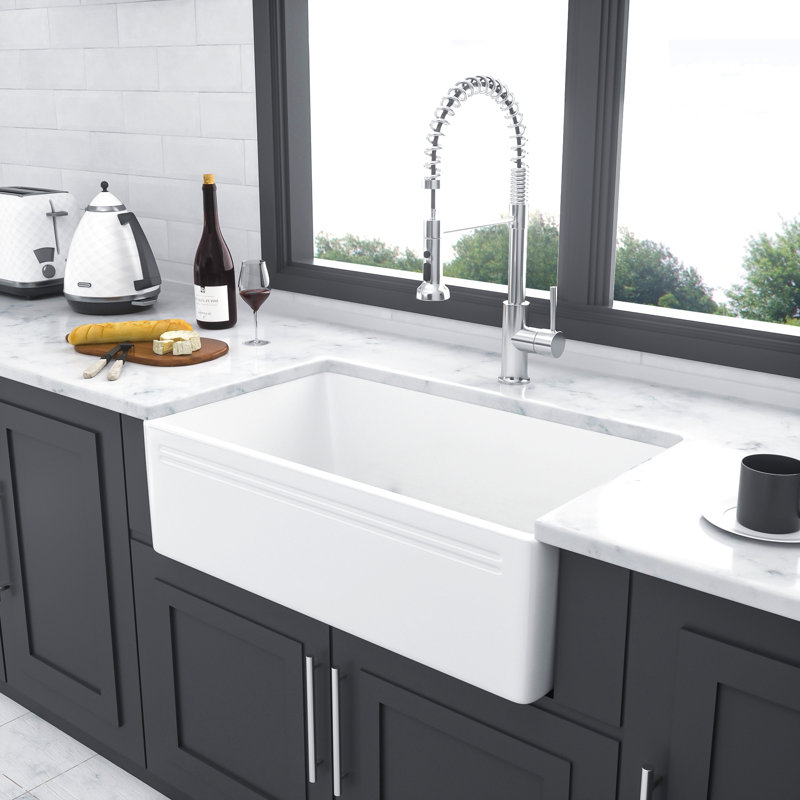 White Farmhouse Sink - 30 Inch Kitchen Sink Apron-Front White Ceramic Reversible Single Bowl Kitchen Farm Sinks