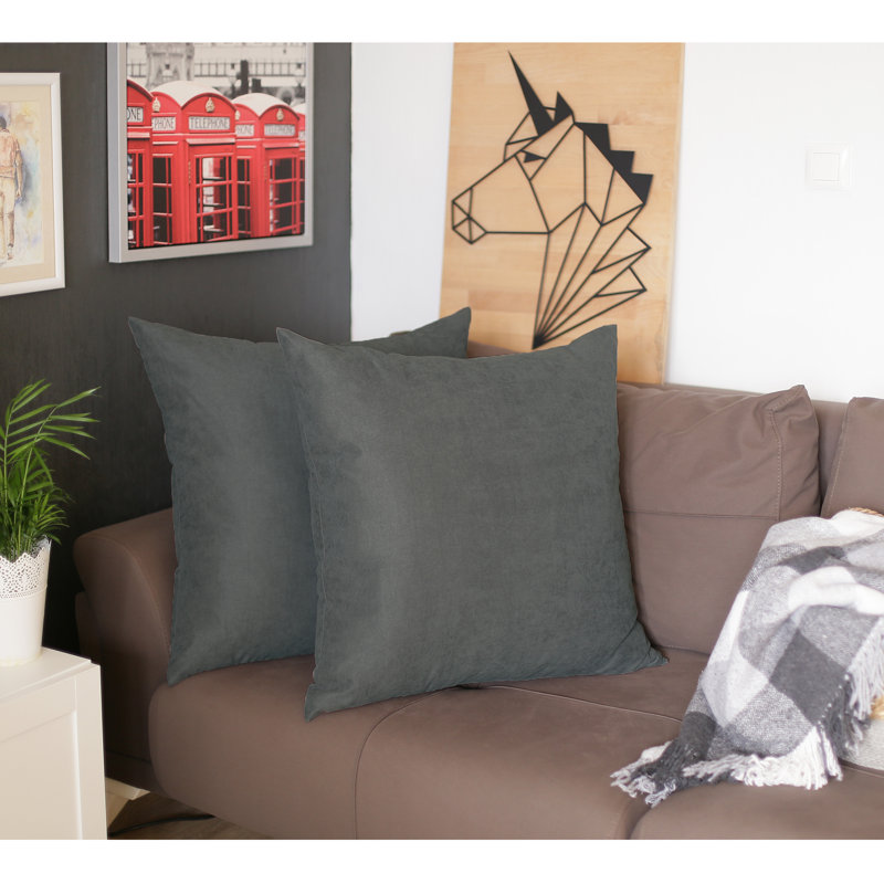 Gray Polyester Square Pillow Cover Set of 2, 22" x 22"