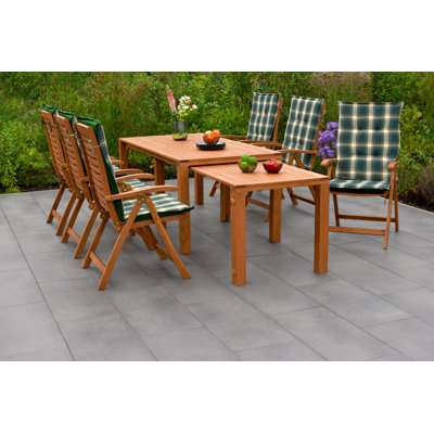 Mertztown 6 - Person Wood Patio Dining Set with Extendable Rectangular Table , Cushions Included