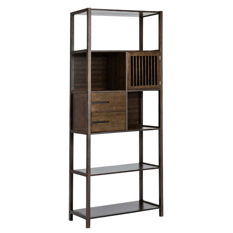 Bibliothèque étagère en bambou avec armoire de 68 pouces Mareike Axa, Cappuccino