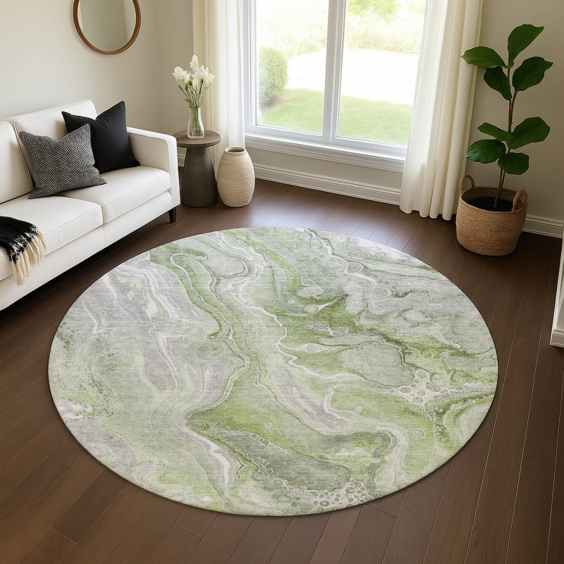 Premium Machine Washable Slesnick AMF1681 Abstract Rug, Round 8'
