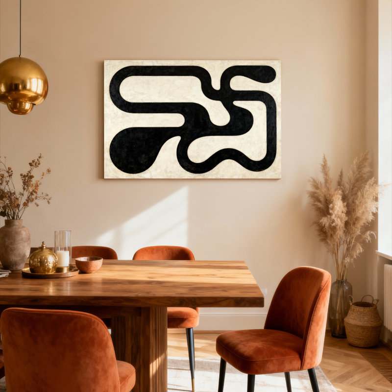 Ensemble de 1 tableau sur toile à motif géométrique abstrait noir et blanc, H 12 po x l 18 po