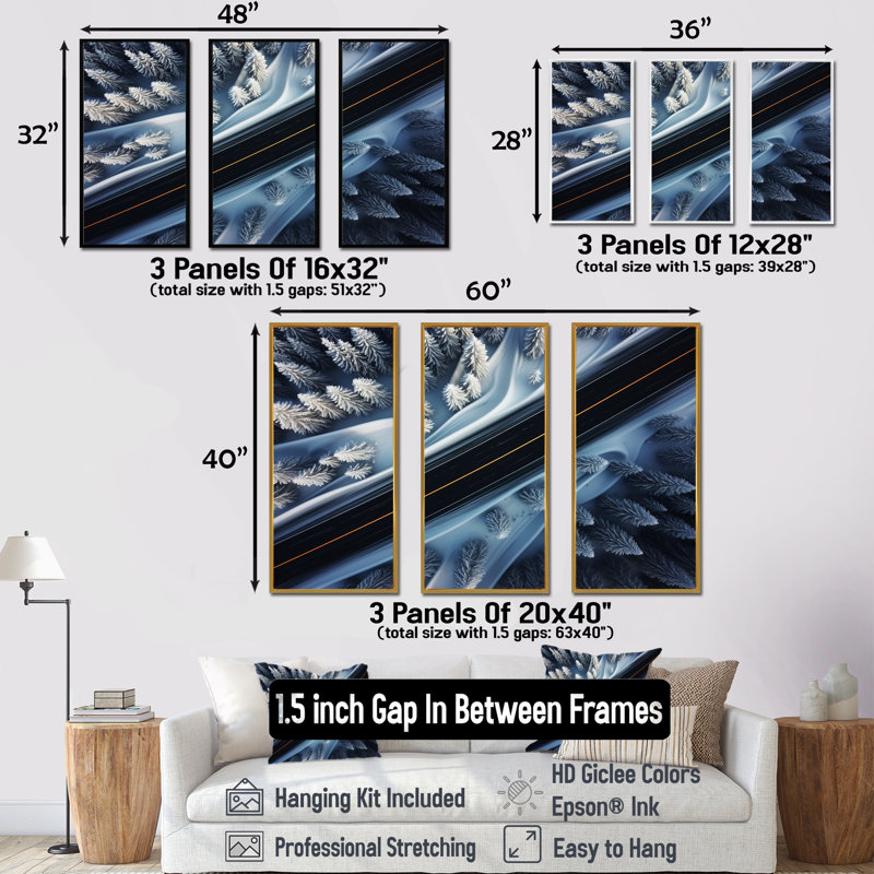 Endless Road Into Winter Forest IV - Art mural sur route, Cadre flottant blanc, H 40 po x l 61 po