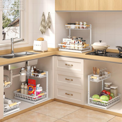 Tablette de rangement réglable sous l'évier à 2 niveaux pour la cuisine, la salle de bain et le rangement des armoires