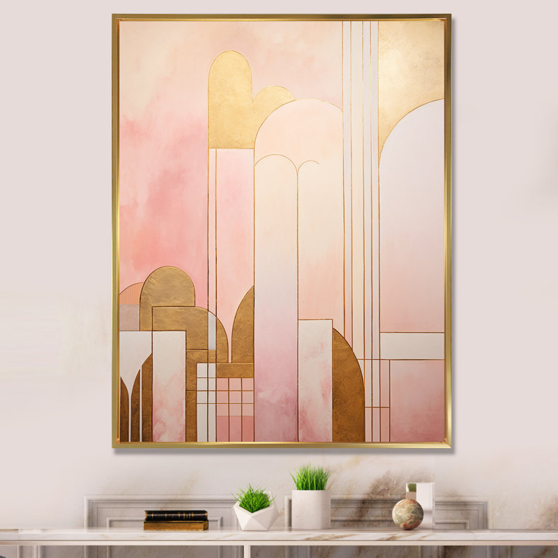 «City of Gold», impression sur toile géométrique, H 20 po x l 12 po x P 1 po, Cadre flottant doré