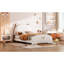 Lit plateforme tapissier simple de style ours blanc et brun. Fabrication robuste, confortable pour dormir avec une adorable tête de lit en forme d'ours et une structure en contreplaqué. Temps de sommeil. Simple à
