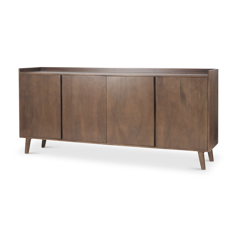 Buffet à plateau supérieur 4 portes en bois brun moyen 70,75L x 16W x 32H Claud