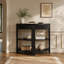 Console demi-lune noire cannelée avec tiroir et 2 étagères de rangement ouvertes, table d'appoint décorative pour entrée, couloir, salon