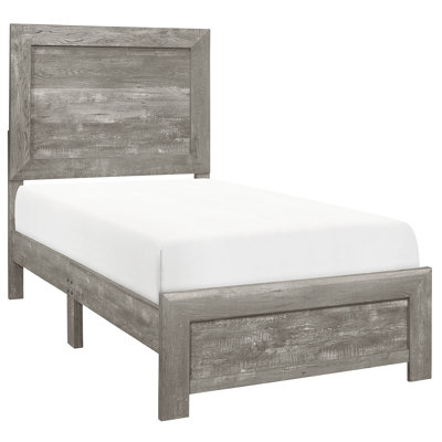 Lit gris pour lit simple, bois, sommier pour une atmosphère relaxante et un lit en bois de bonne nuit en gris rustique, tête de lit d'ingénierie, rails, requis