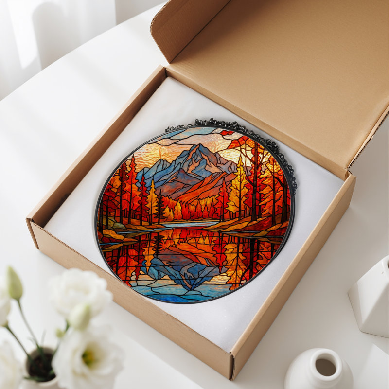 Panneau de vitrail 12 "H Mountain Reflection, H 12 po x l 12 po