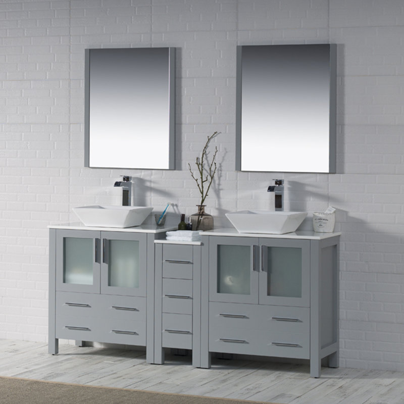 Ensemble de meuble-lavabo double 72 po avec miroir Mance, Gris métallique