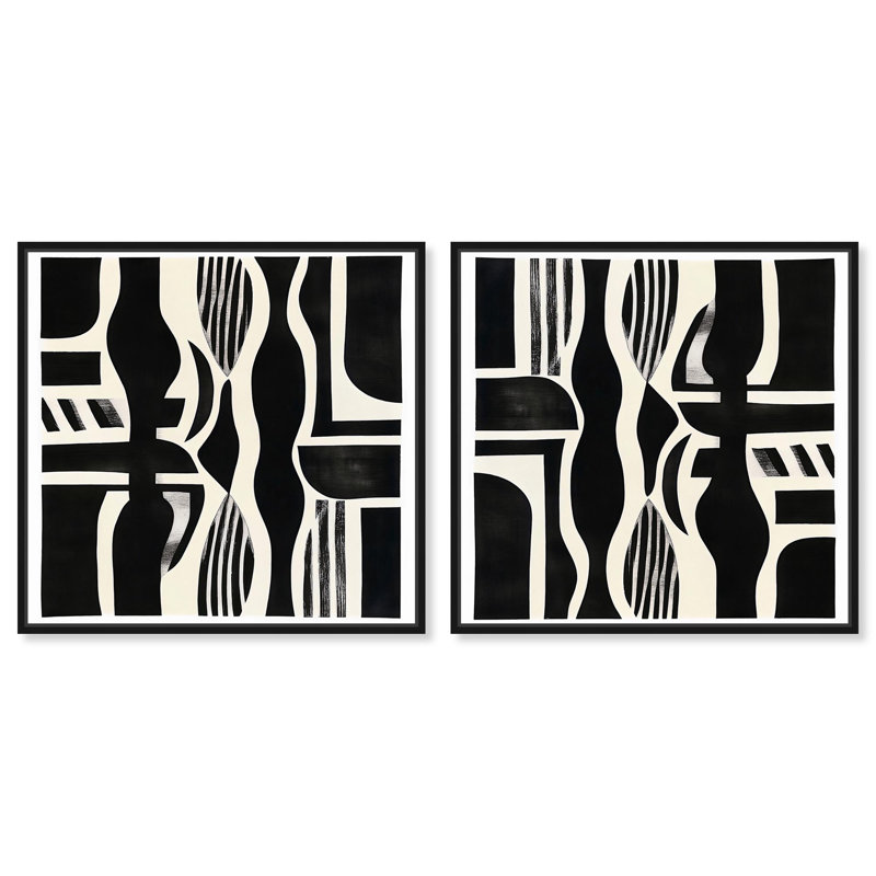 Noir Patterns Set Canvas Elegant Boho Art by Art Remedy, 13" H x 13" W, Black Floater Framed