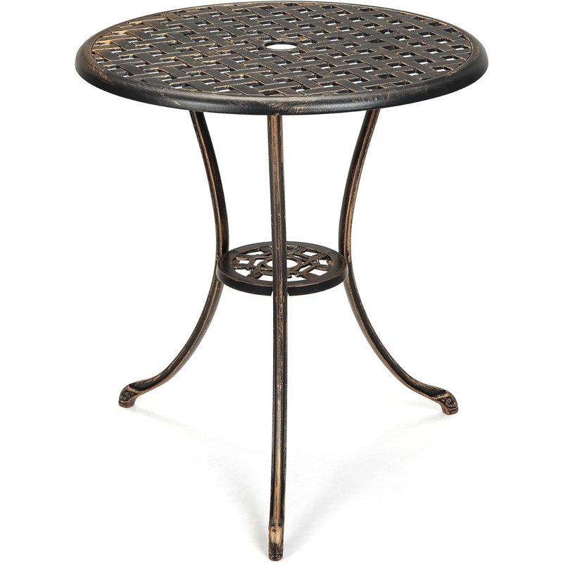 23.6"Patio Bistro Table, 2" Umbrella Hole, Brown