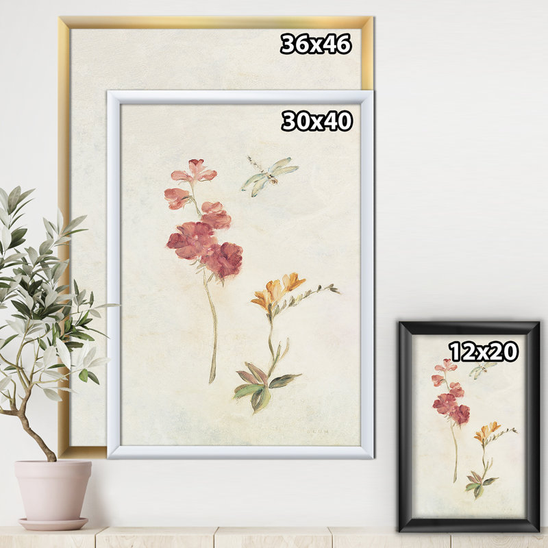 Cadre photo « wild simple wallflowers ii », reproduction sur toile, Cadre blanc, H 20 po x l 12 po x P 1po