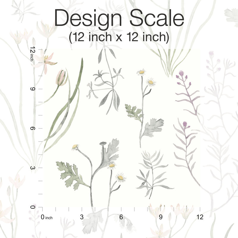 Alpine Botanical Floral Peel & Stick Wallpaper Roll, Lavender