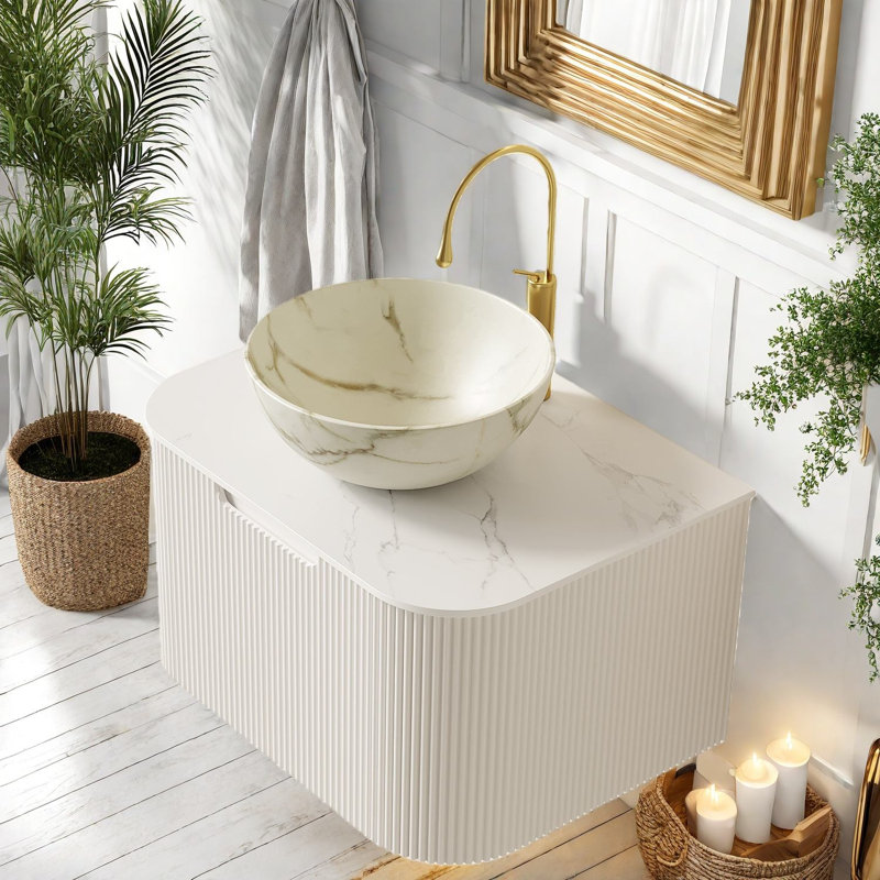 Meubles-lavabos modernes haut de gamme avec rangement, lavabo en céramique et pierre frittée