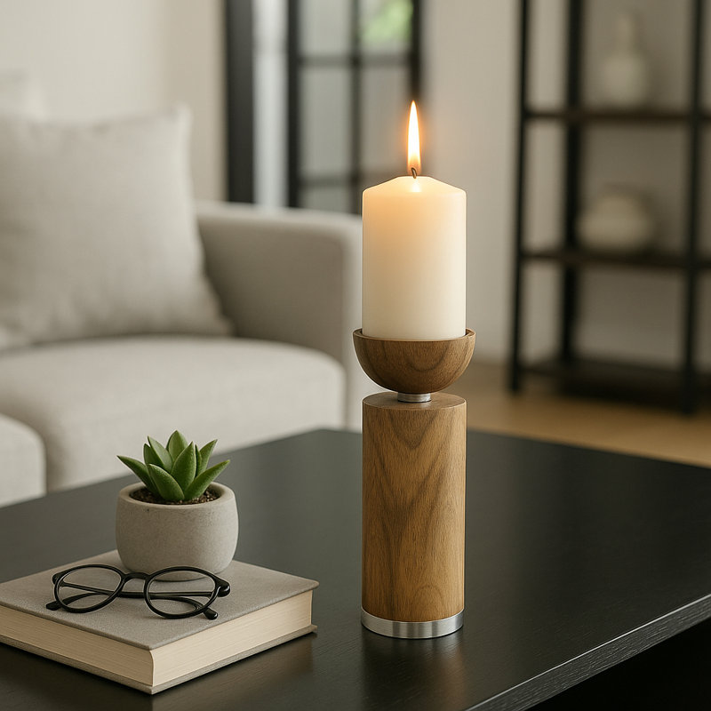 Sleek Candle Holder for Living Room Display - Modern Tabletop Candle Holder in a Natural Finish, 11" H x 4" W x 4" D