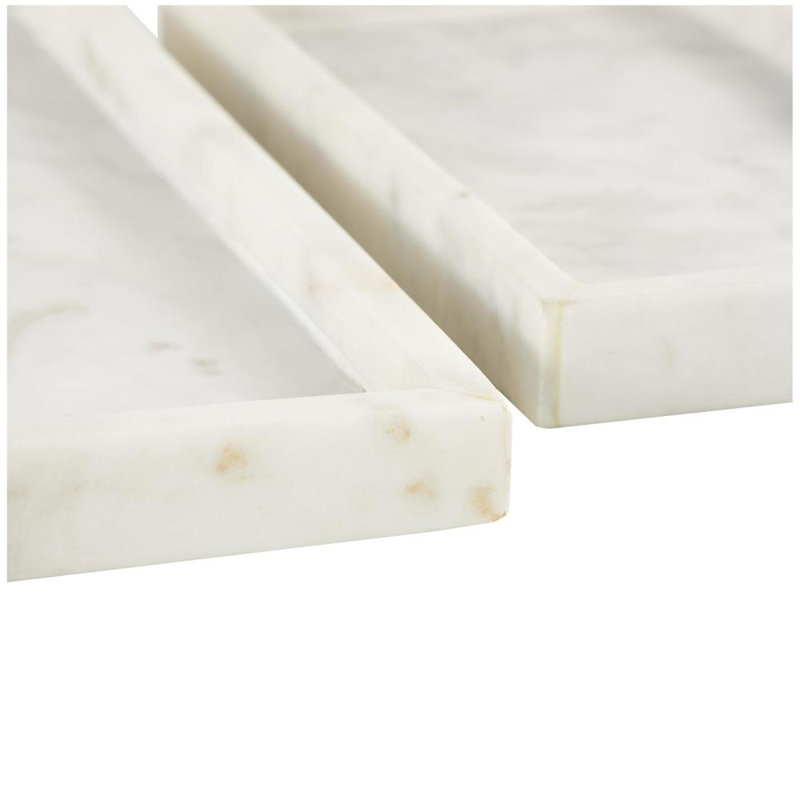 Ensemble de plateaux décoratifs en marbre avec bordure surélevée, H 1,2 po x l 14,05 po x P 7,15 po, Blanc