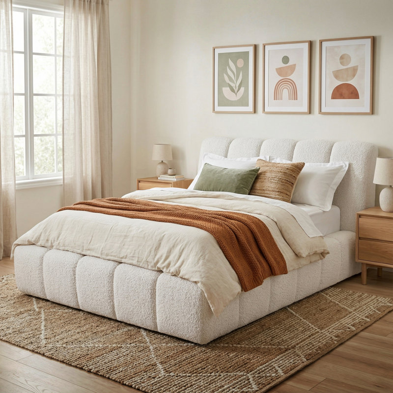 Lit plateforme touffeté Premier Modern, Full, White