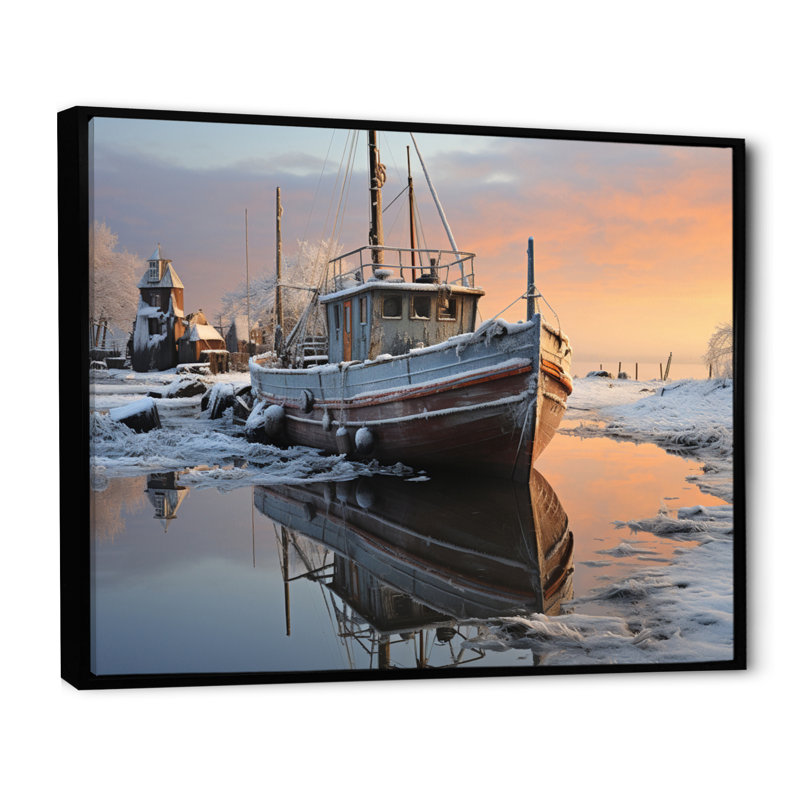 Winter Icy Harbor II - Imprimé, H 34 po x l 44 po x P 1,5 po, Cadre flottant noir