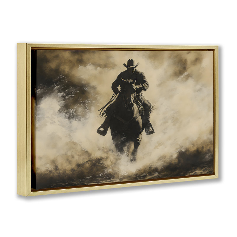 Cadre flottant Dusty Rodeo Cowboy, design par Franklyn Gregory, H 21 po x l 31 po, Cadre flottant métallique doré