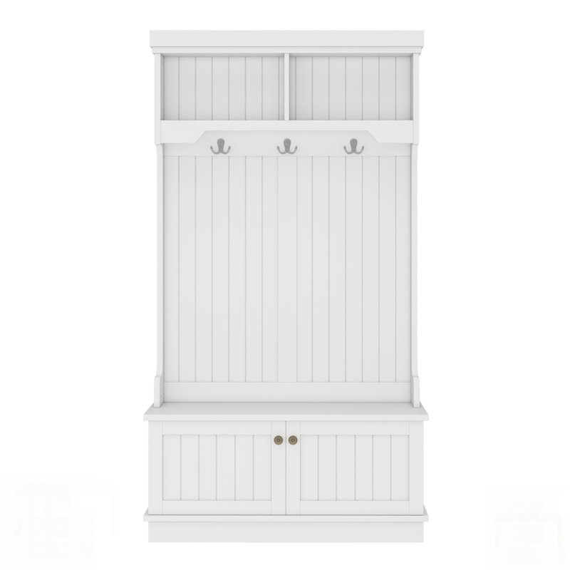Hall Tree With Storage Shoe Bench For Entryway, 4-In-1 Design Coat Racks With Hooks,  For Organized Living, White