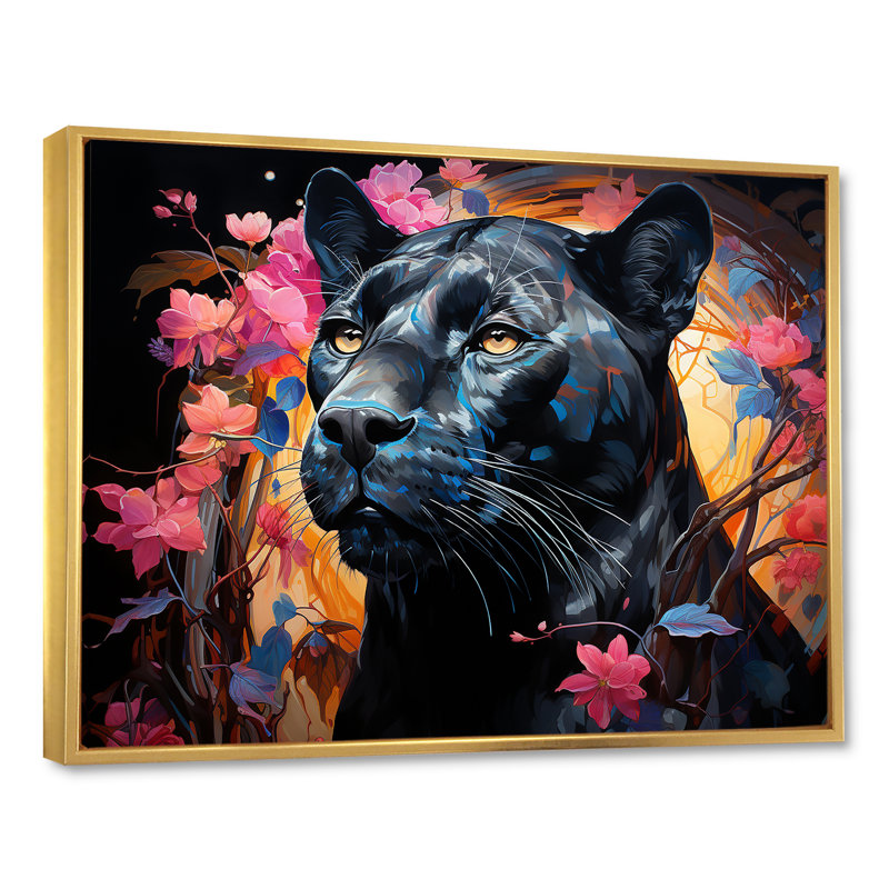 «Dreamy Panther Nocturne I», reproduction sur toile, Cadre flottant doré, H 12 po x l 20 po x P 1 po