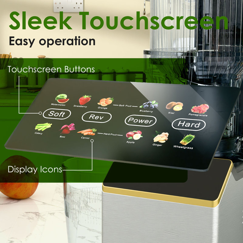 WHALL Cold Press Juicer Machine with Touchscreen, Slow Masticating Juicer with 4.5" Extra Large Feed Chute, Reverse Function, Easy to Clean