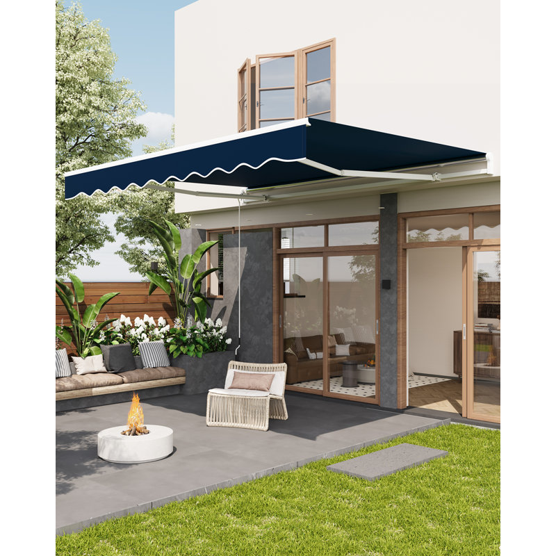 13' x 10' Manual Retractable Patio Awning with Crank Handle, Waterproof 280 g/㎡ Polyester Fabric, Aluminum Frame for Deck, Porch, or Balcony