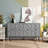 Vintage 4-Door Geometric Carved Storage Cabinet With Adjustable Shelves