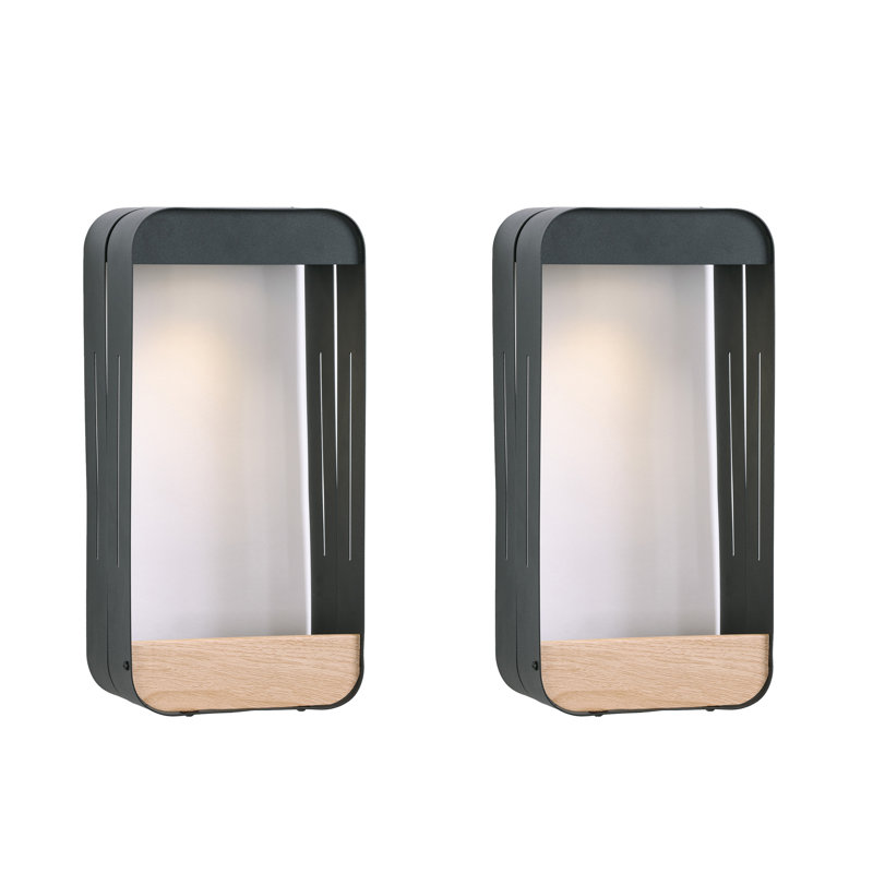 Metal Outdoor Walllight With Solar-Powered LED With Dusk To Dawn(Set of 2), 13.5" H x 6.49" W x 4.72" D, Black