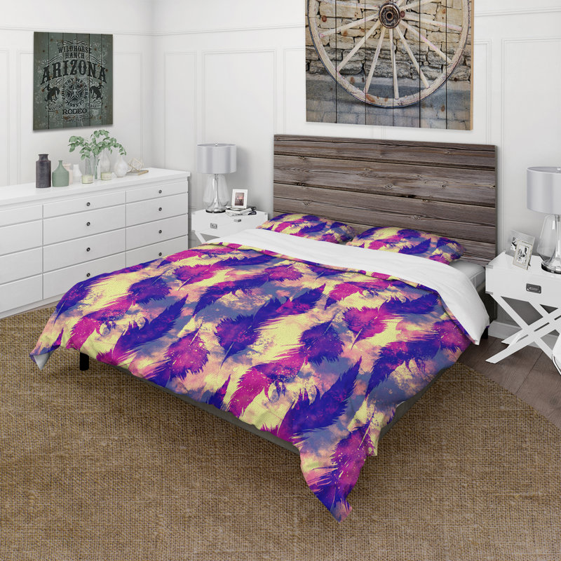 Ensemble de housse de couette bohémien Pjetur Swirling Feather Dance V - microfibre de polyester