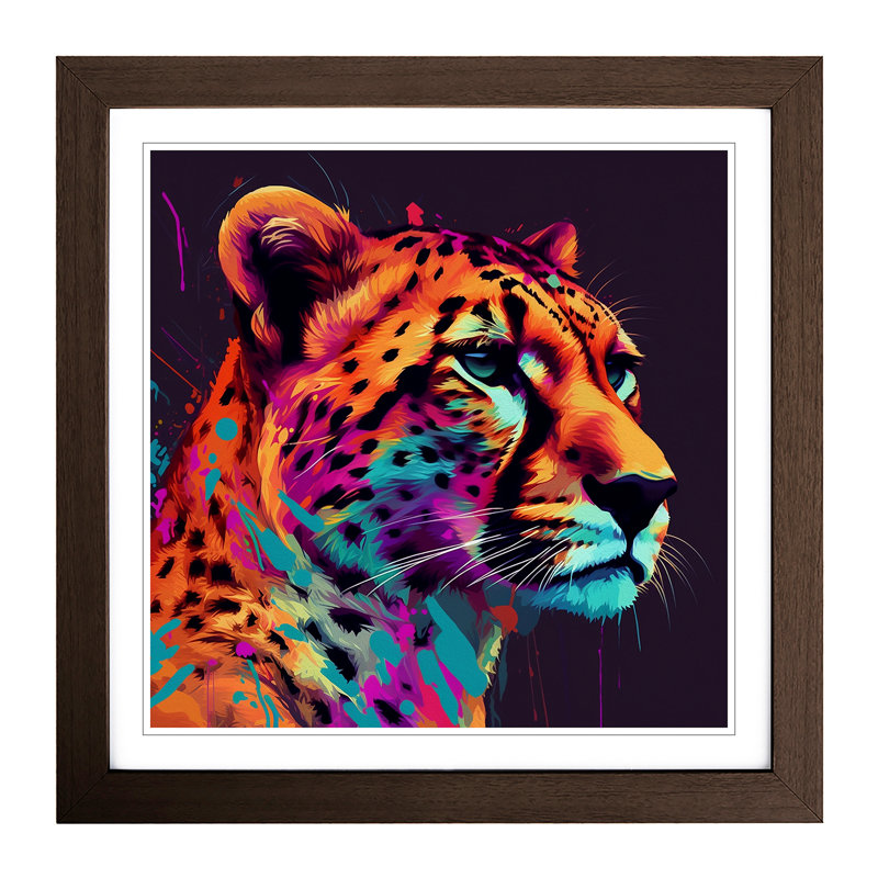 Cheetah Glitch Art - Framed Print, Walnut